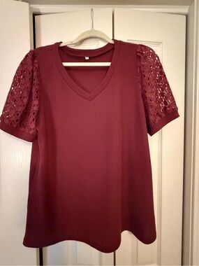 Maroon Lace Waffle Knit Blouse